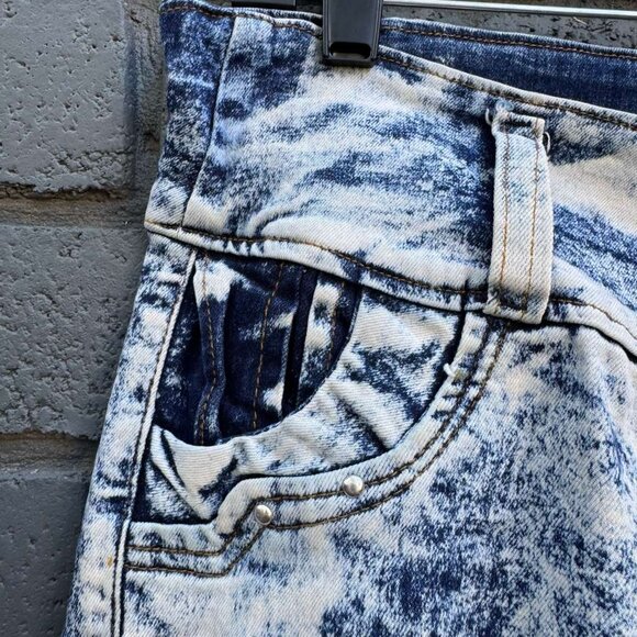 HTF RARE VTG Y2K Acid Wash Distressed Frayed Blue Jeans Wms High Waist 34 Skinny - Picture 9 of 16